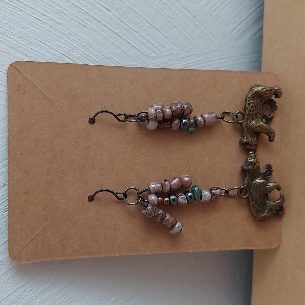 Homemade bear dangle earrings